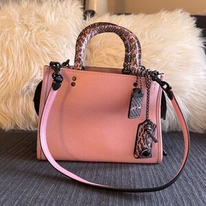 Pink Coach Rogue 25 with Exotic Handle and Detachable Shoulder Straps